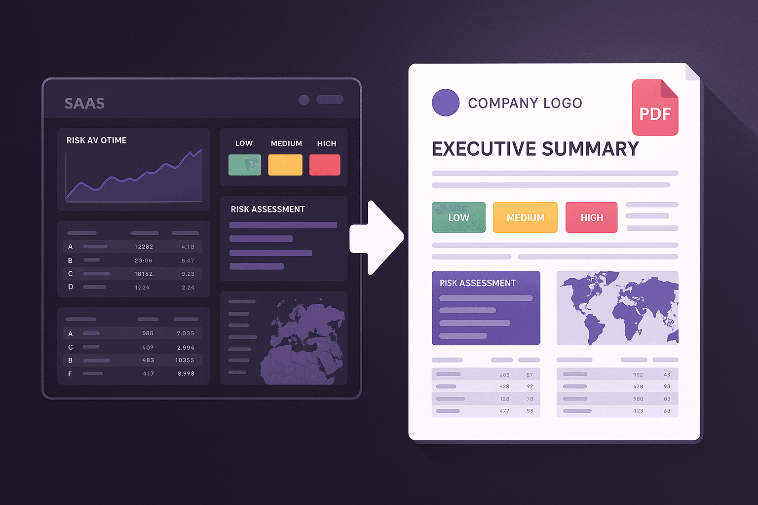 Branded PDF risk report export preview